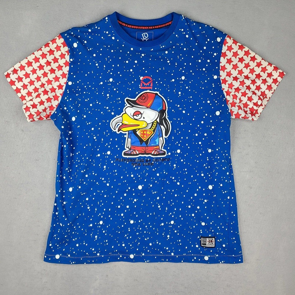 Playground By Koodoo Hip Hop T-Shirt 2XL Blue Red Short Sleeve Cool Tee‎